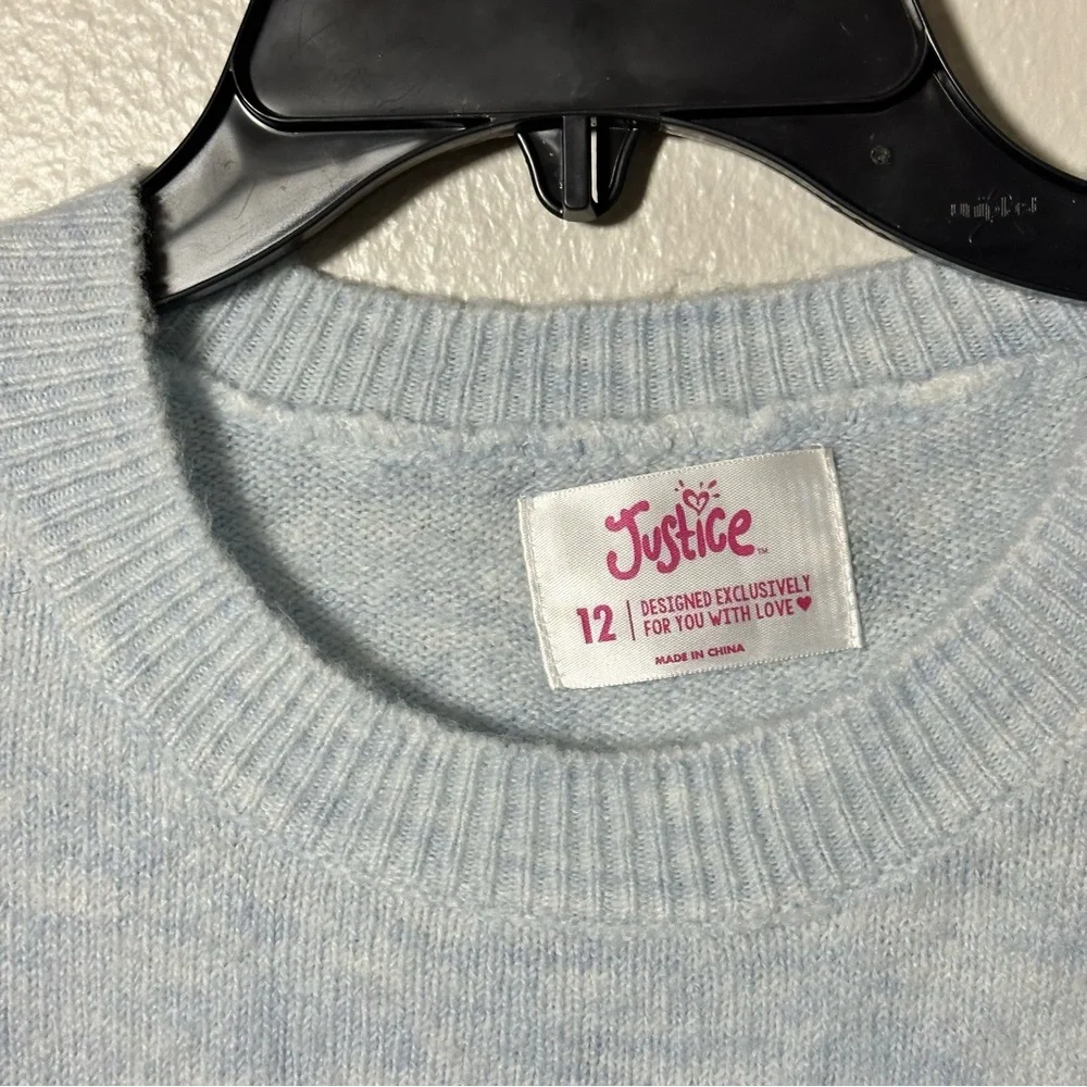 Justice Girl Kids Blue‎ Unicorn Holiday Sweater Pullover Knit size 12